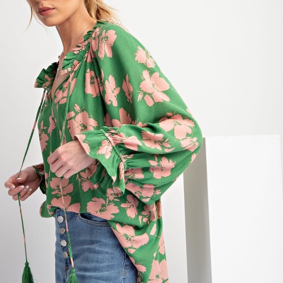 EASEL LOS ANGELES LONG SLEEVE PRINTED RAYON GAUZE TOP BLOUSE SHIRT PULLOVER 1X - Picture 4 of 6